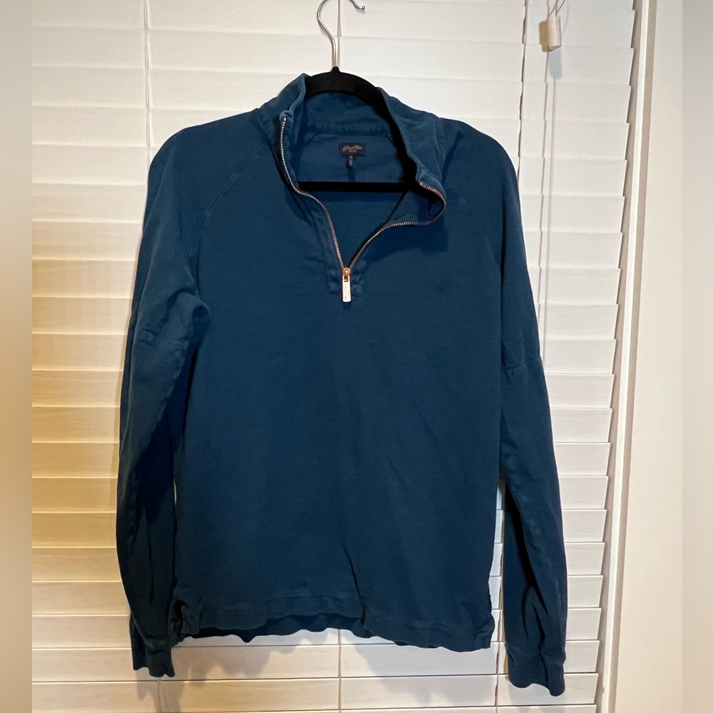 Good Man Brand Mens M Teal Blue Slub Knit Quarter Zip Pullover Sweater Mock Neck